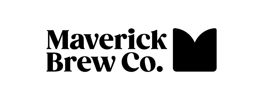 Maverick Brew Co. logo with stylized bold black text and an abstract M-shaped symbol.