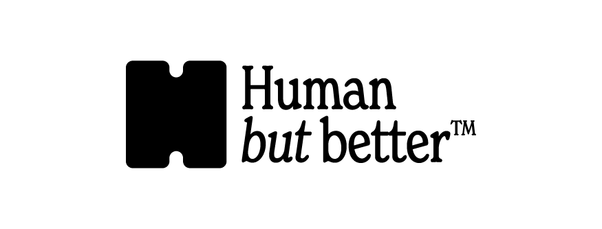 Logo with a bold black stylized H and the text 'Human but better™' to its right.