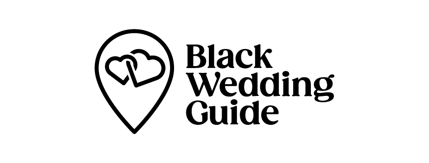 Black Wedding Guide logo with a location pin containing two overlapping hearts.