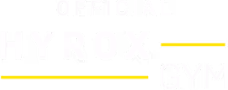 HYROX official gym logo with bold white text and yellow underline accents on a black background.