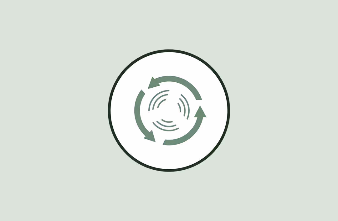 Circular recycling arrows surrounding a stylized fingerprint icon inside a white circle on a light green background.