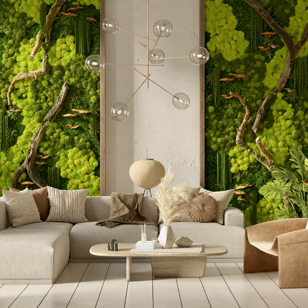A moss wall in living room