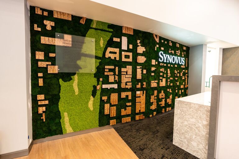 Preserved moss feature wall at Synovus corporate offices