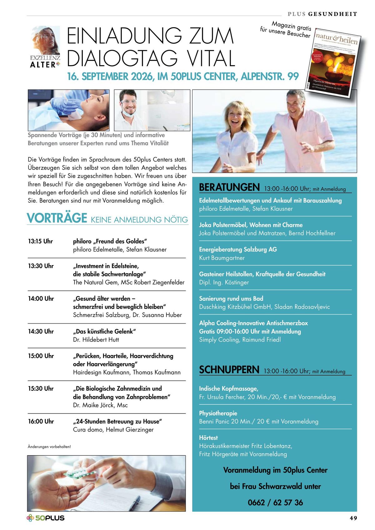 Programm Dialogtag Vital am 16. September 2026 im 50plus Center Salzburg