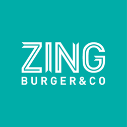 ZING BURGER&CO fehér logó türkiz háttéren.
