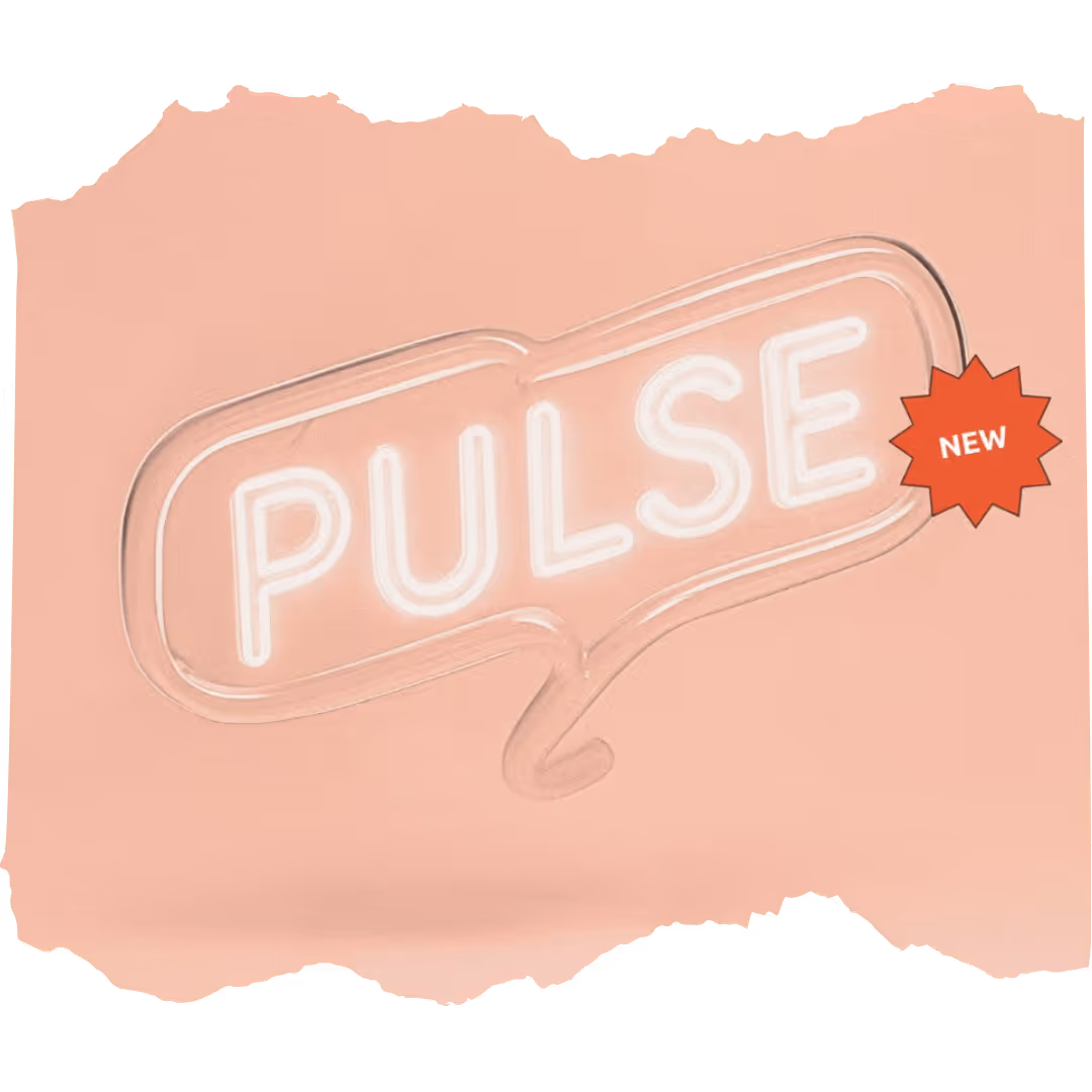 Eine Sprechblase aus Glase mit Neonbuchstaben, die "PULSE" schreiben. 