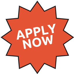 Orange starburst badge with white text saying 'APPLY NOW'.
