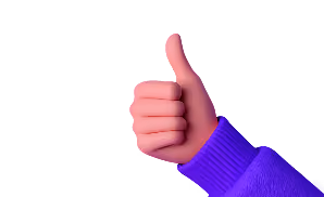 3D illustration of a hand giving a thumbs up wearing a purple sweater.