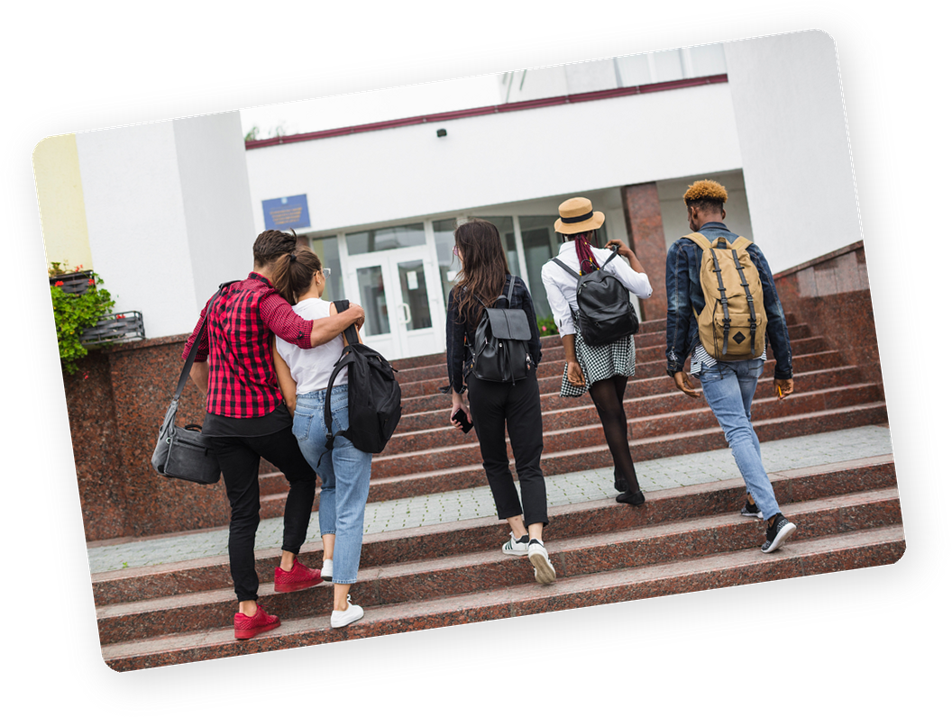 Students moving forward toward different education and career pathways.