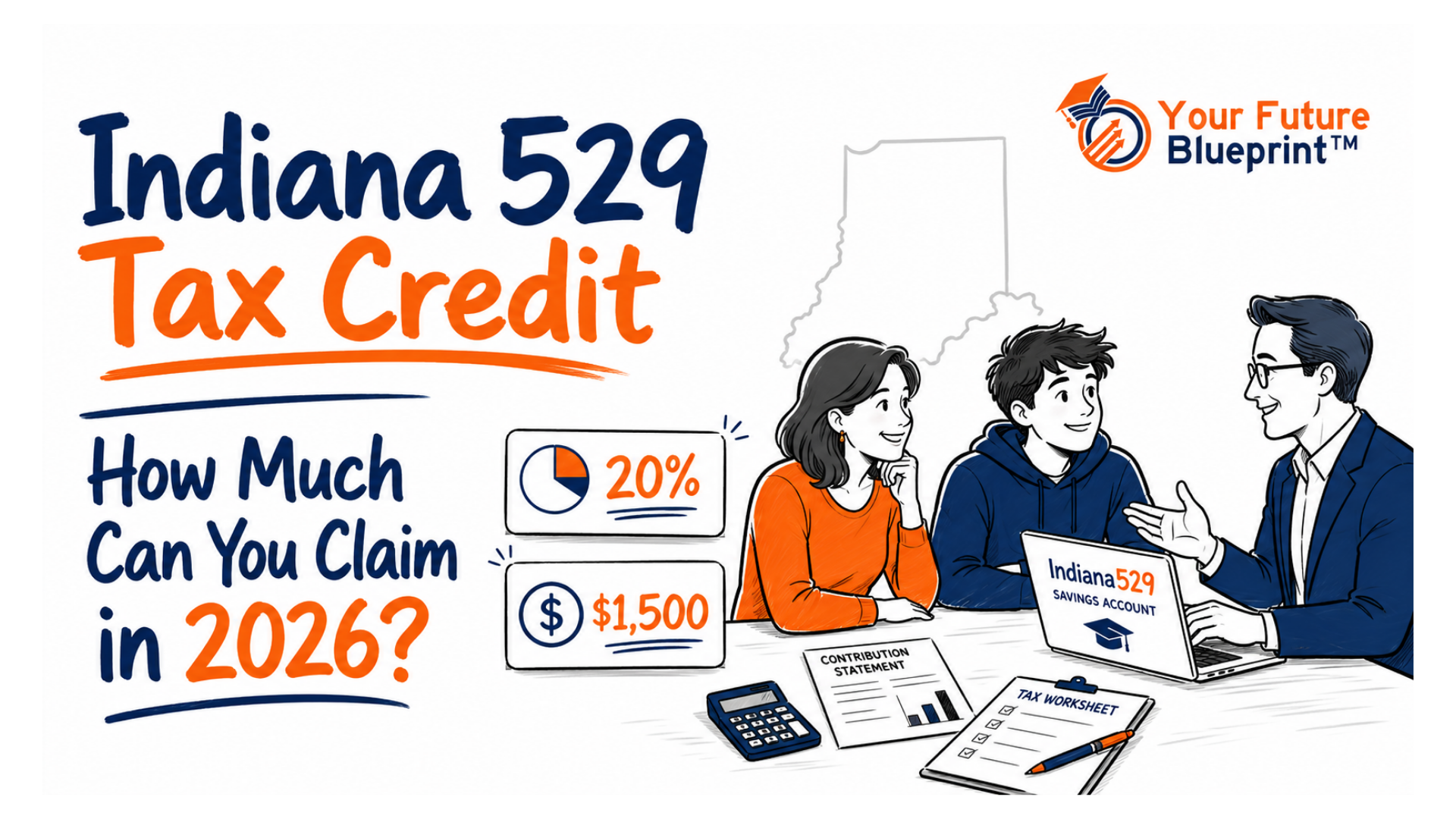 Indiana family reviewing 529 savings contributions and state tax credit information.