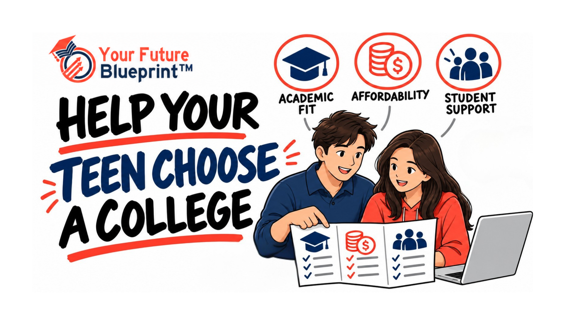 Indiana parent and teen comparing college options based on academic fit, affordability, and student support.