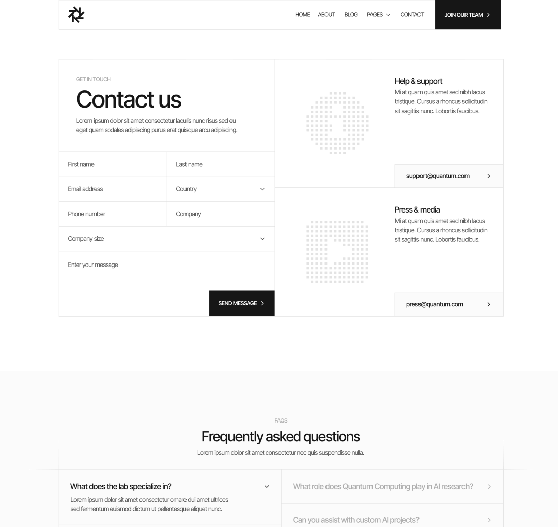 Contact V3 Page - Quantum | Webflow Template
