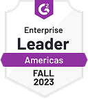 G2 badge showing Enterprise Leader Americas Fall 2023 award.