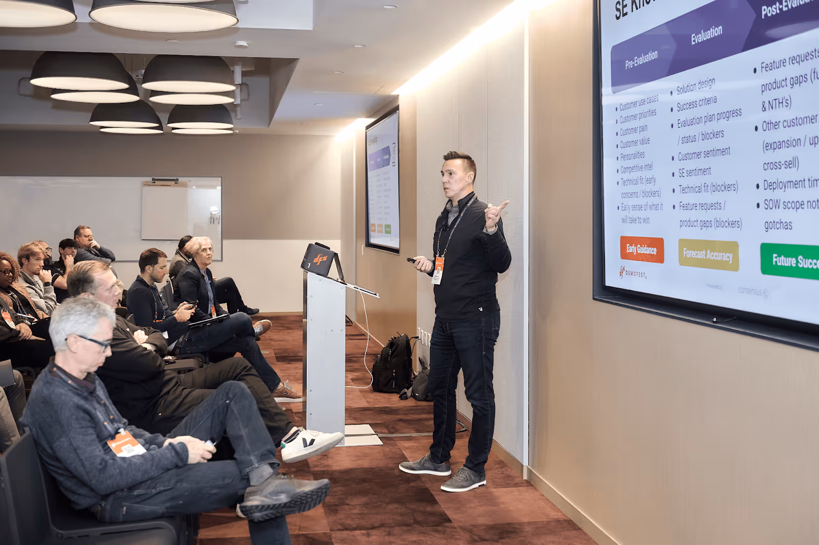 Homerun cofounder Brian Lewis presenting to an audience