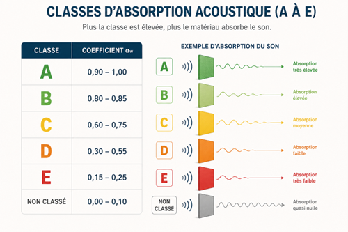 Tableau des classes d'absorption acoustique