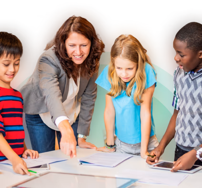 Educator teaching children with interactive Edu-Jobs modules.