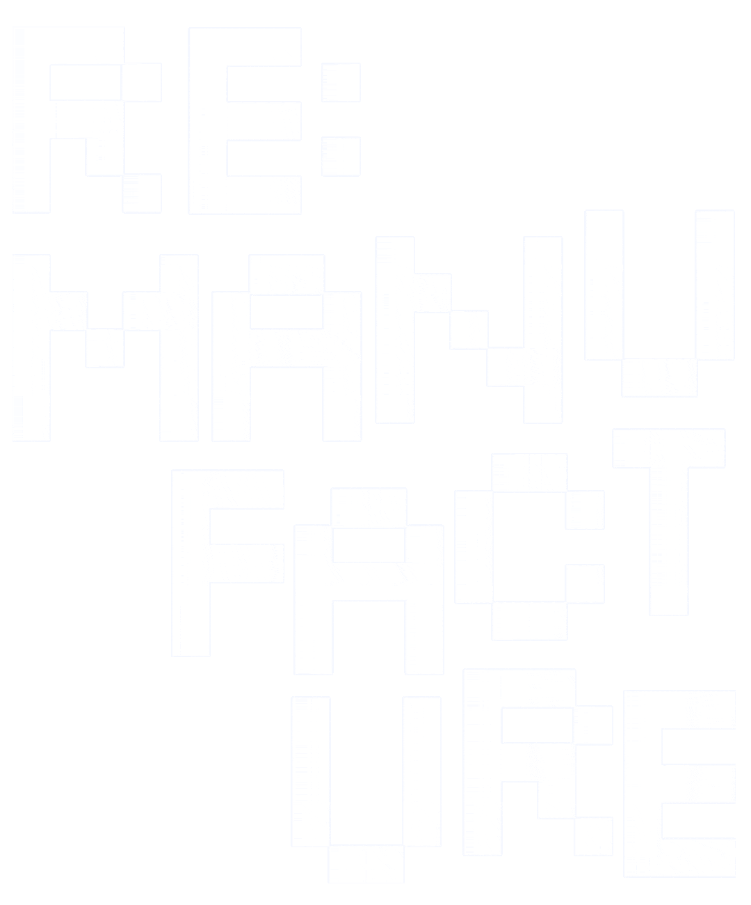 Glitch-style text reading 'RE: MANY FACTS OF LIFE' in blocky white letters on a light background.