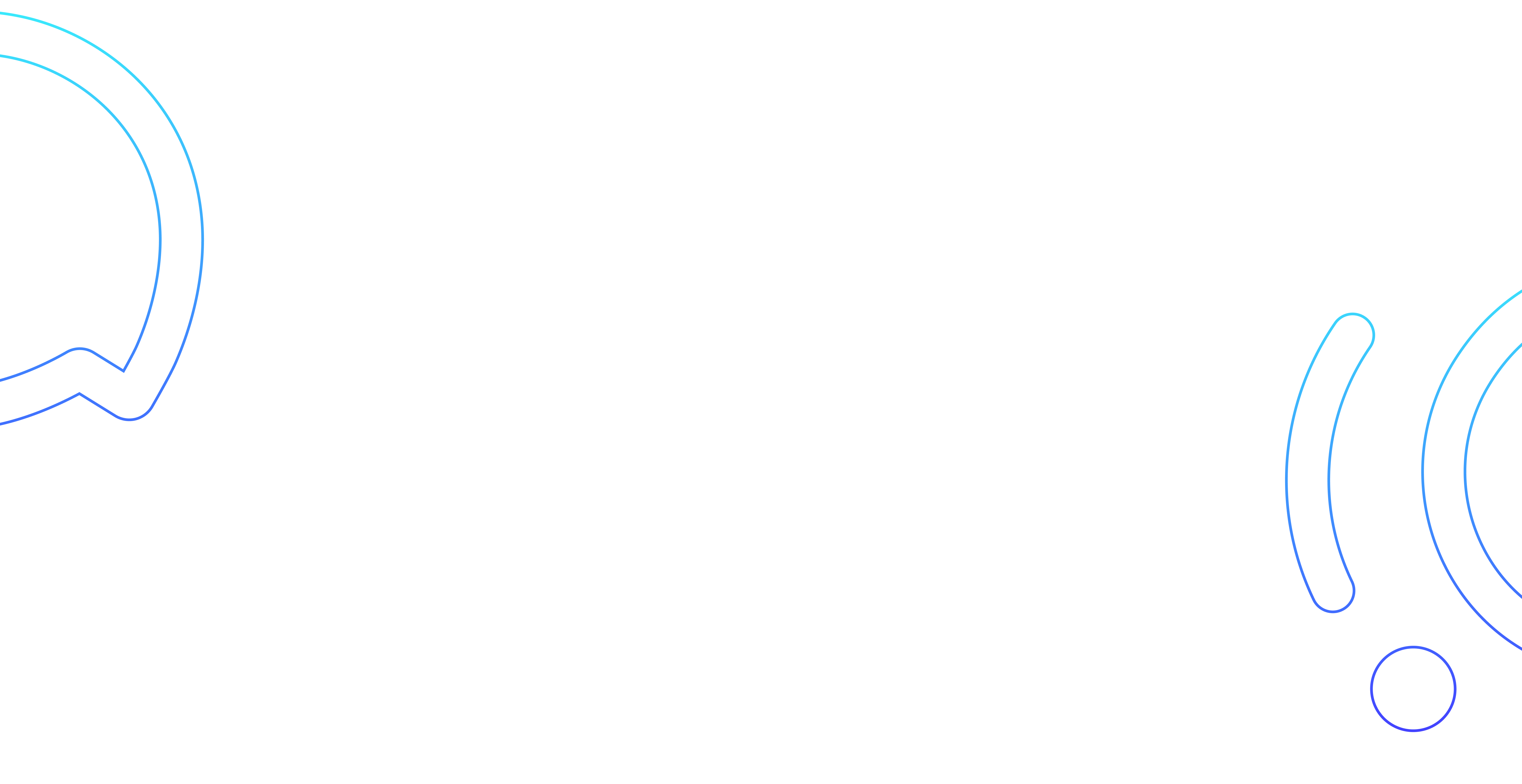 Black background with neon blue and purple abstract circular lines and shapes on the left and right sides.