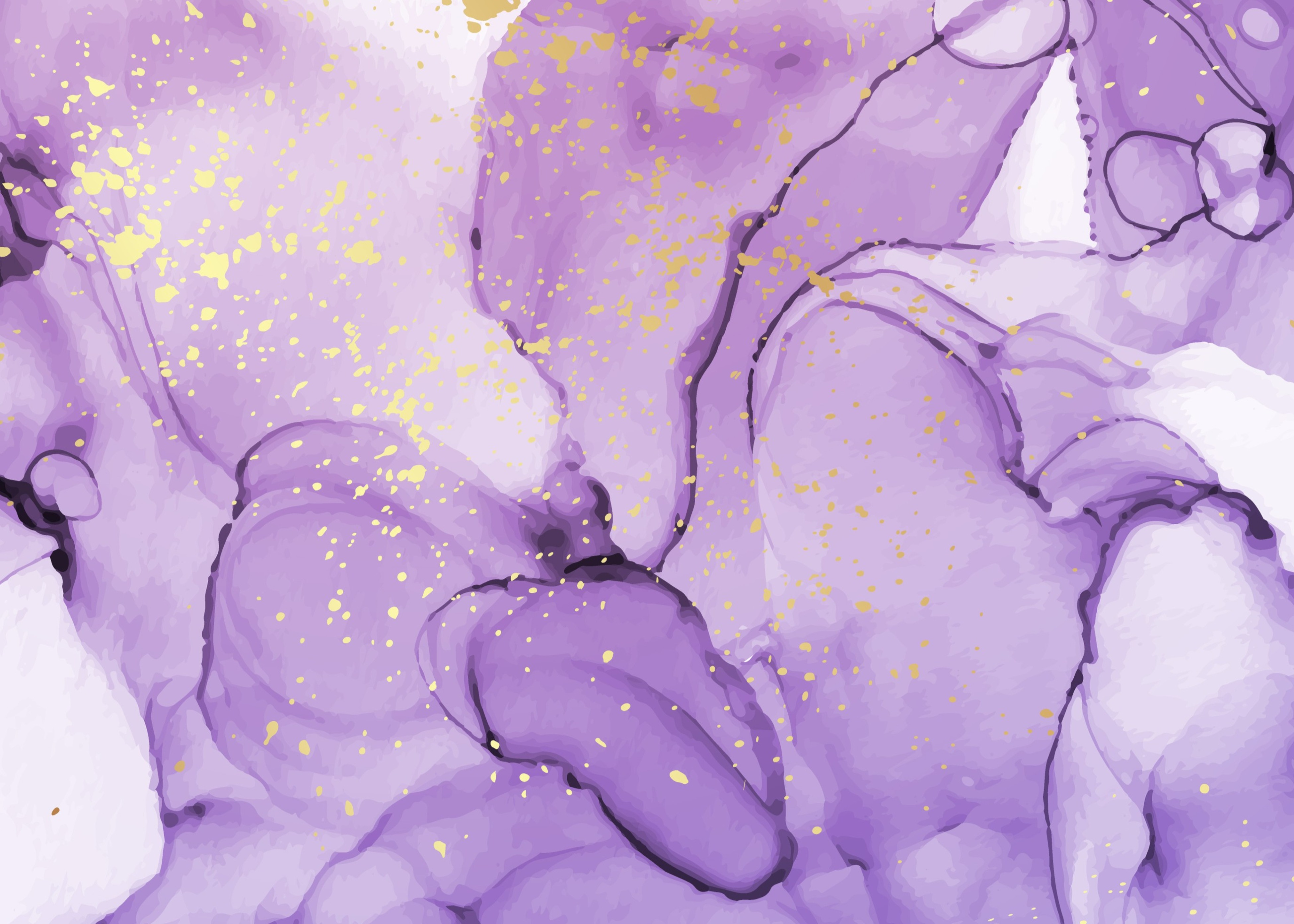 A painting of purple flowers with gold flecks.