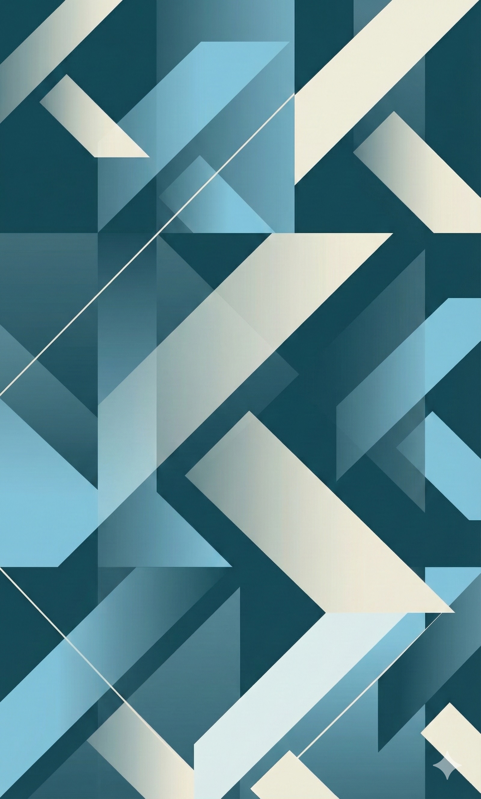 Abstract geometric pattern with overlapping blue and beige angular shapes and gradients.