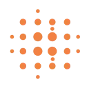 Orange dot pattern on a black background, featuring larger central dots surrounded by smaller ones, creating a radiating effect.
