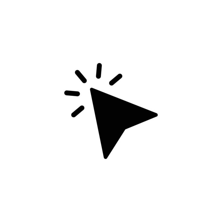 Black mouse cursor pointer icon with click effect marks on a white background.