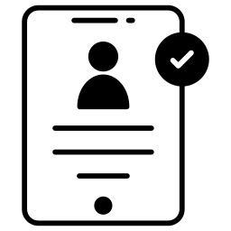 Smartphone screen displaying a user profile with a checkmark indicating verified registration.