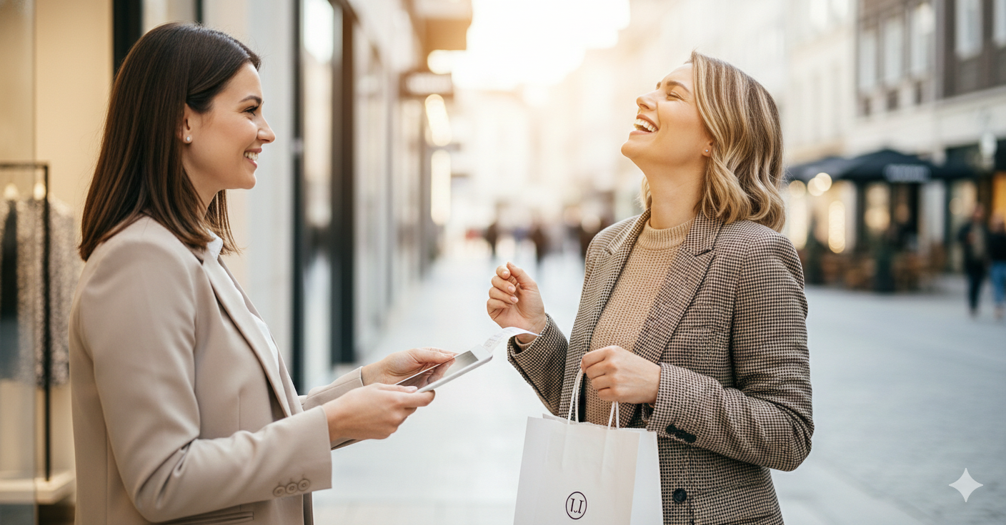 Happy shopper about the store's refund policy