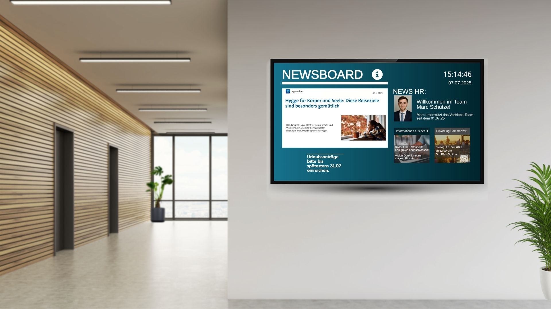 Digital display replaces paper notices — sustainable digital signage in companies