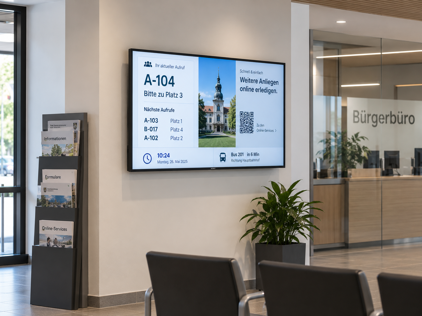Digitales Wegeleitungsdisplay zur Orientierung in einem Verwaltungsgebäude