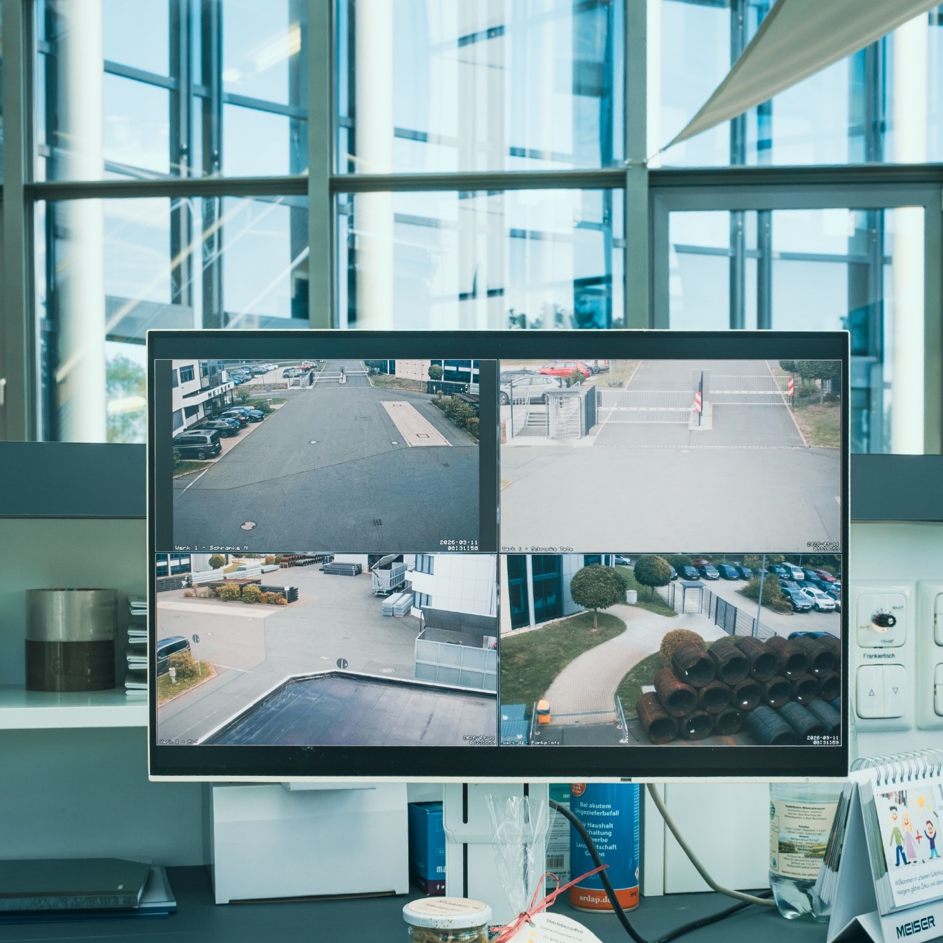 Monitor bei Meiser Vogtland zeigt mehrere Überwachungskamera-Streams zentral auf einer Bildschirmansicht