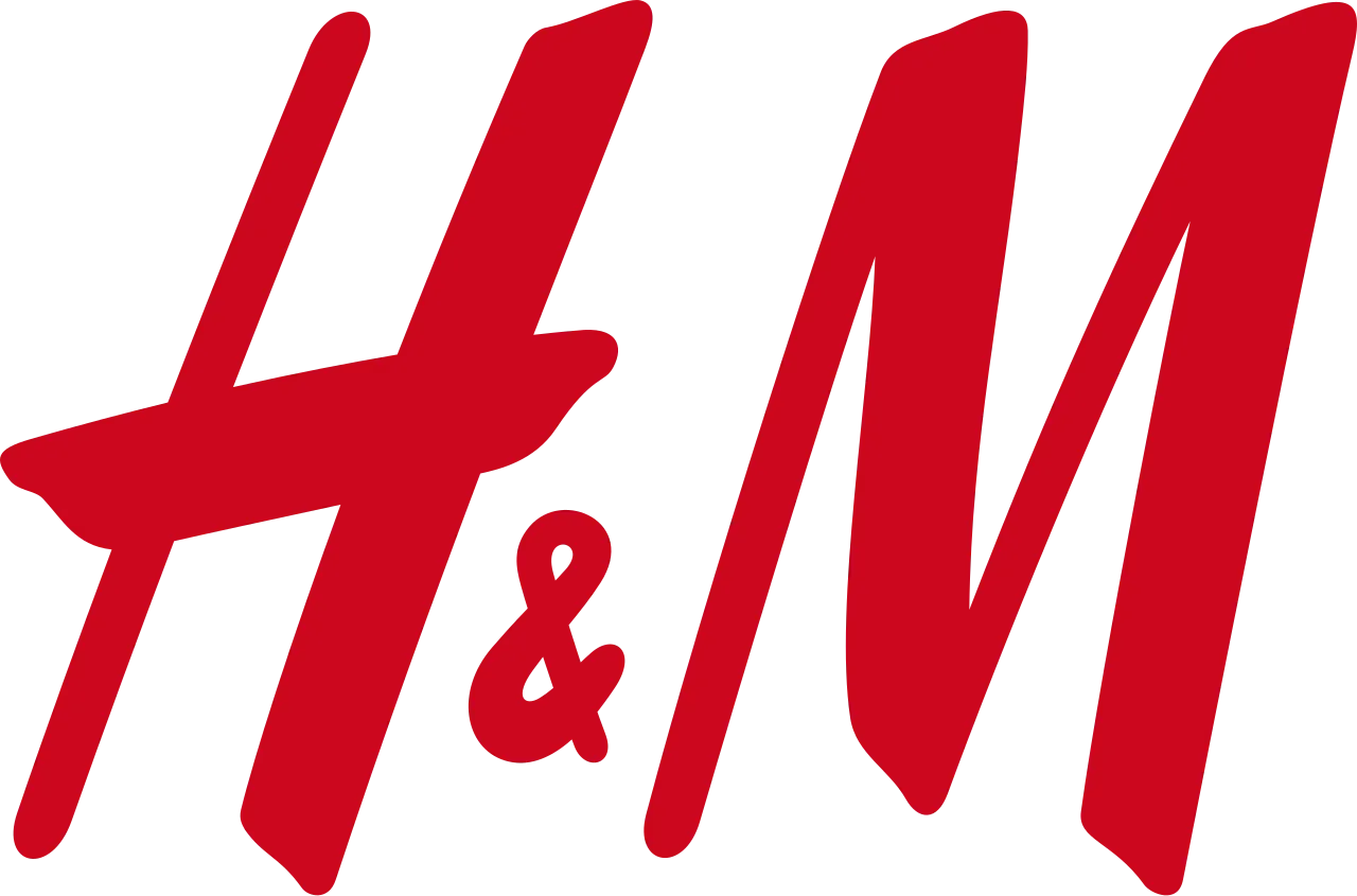 Red H&M logo in stylized script font.