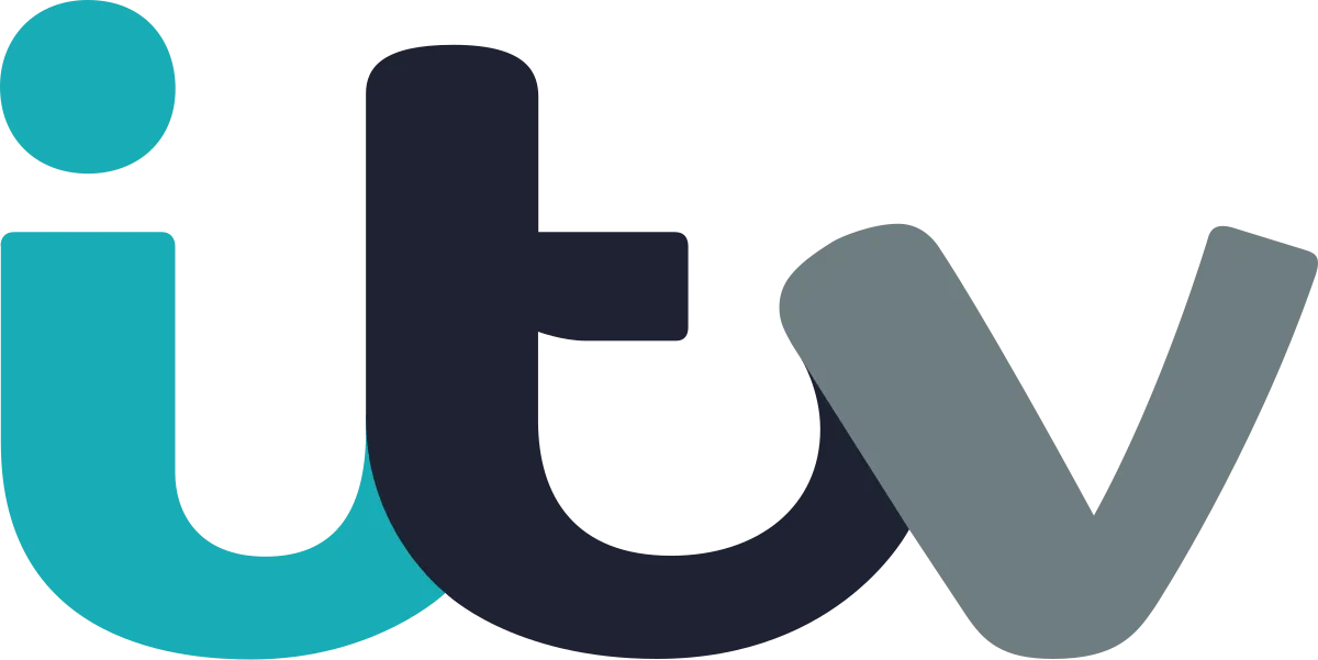 ITV logo with lowercase letters 'i' in teal, 't' in dark blue, and 'v' in gray.