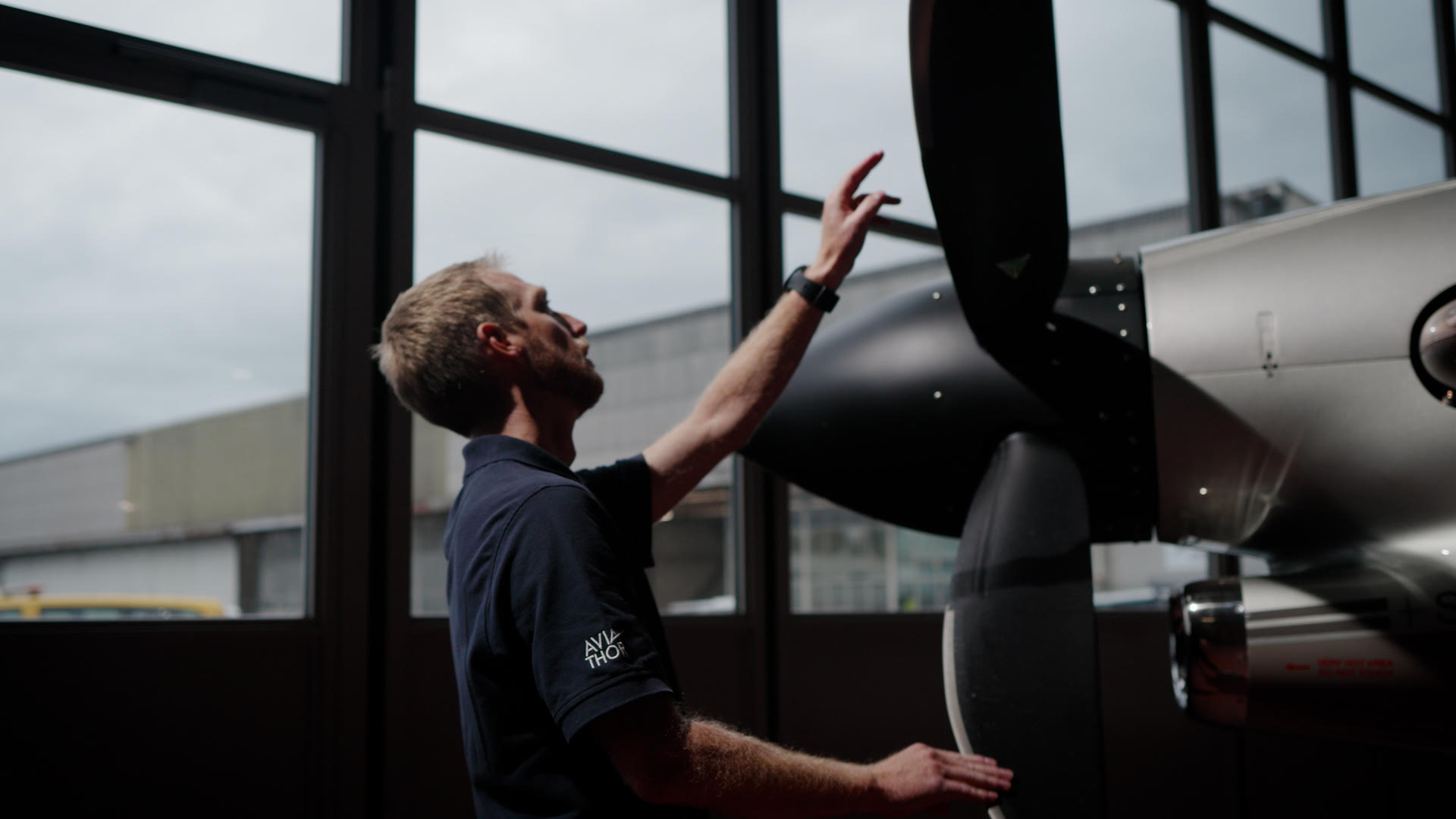 A Photo of Micha inspecting a private jet