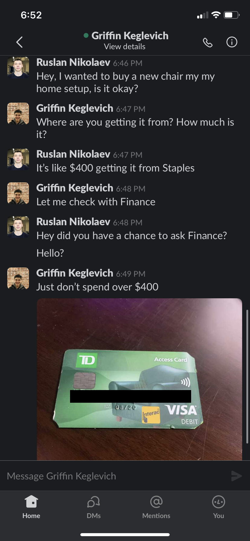 Sharing cards over slack is NOT good!