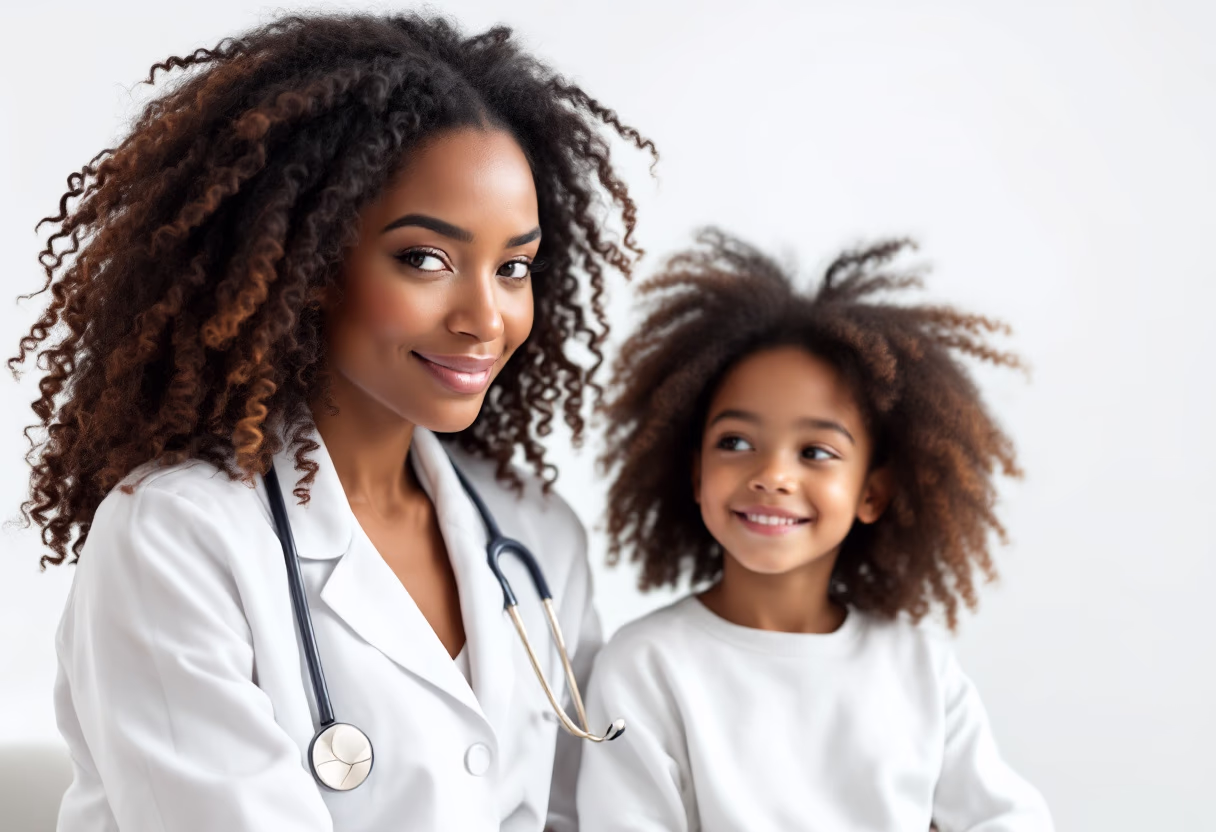 a doctor listening attentively to a young patient in a bright, modern clinic