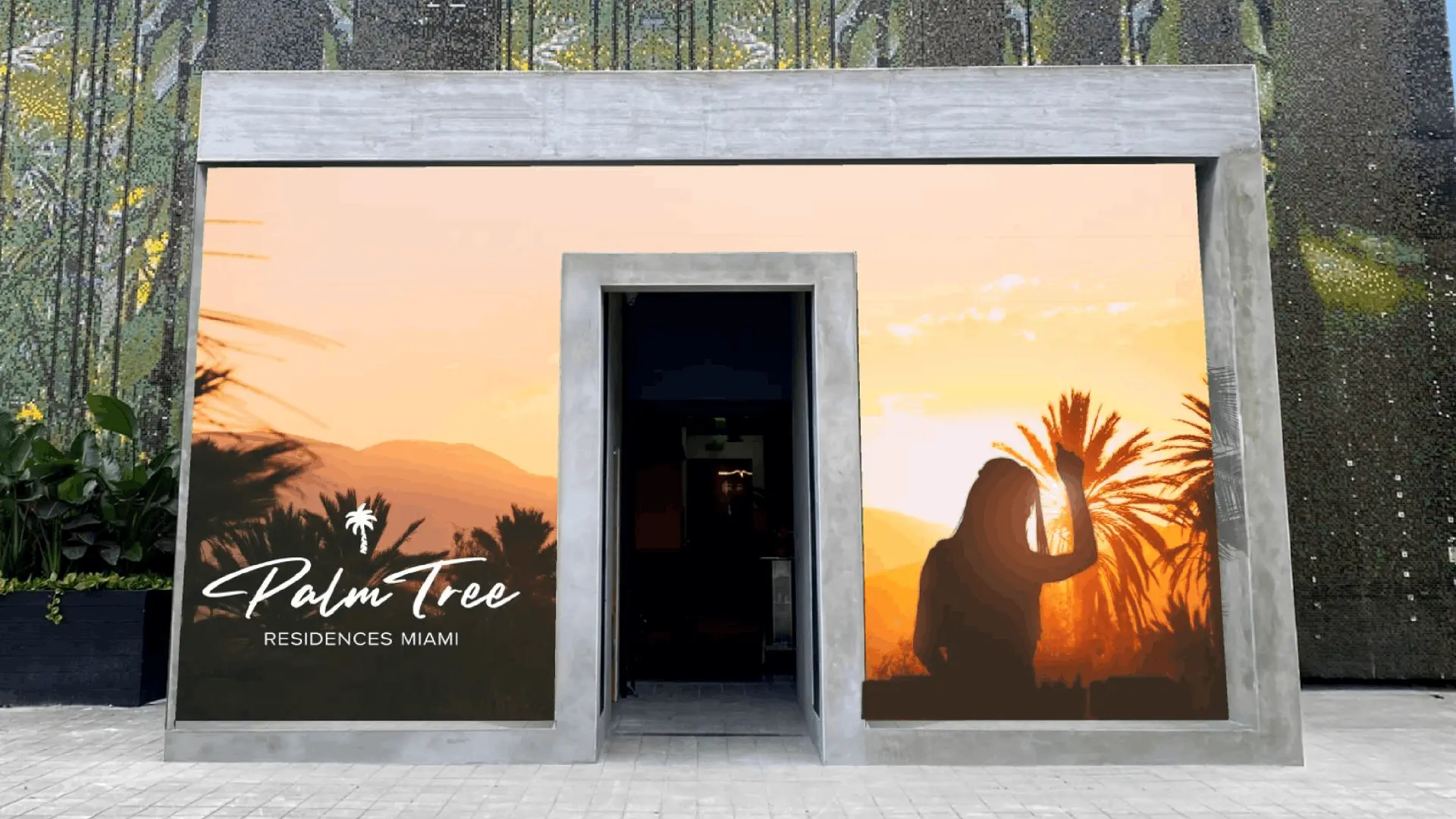PMG's sales gallery at 1018 North Miami Avenue needed its entrance to do more than announce the building. It needed to sell a lifestyle that didn't exist yet. A static wall wasn't going to get a prospective buyer to feel anything before they'd even stepped inside.