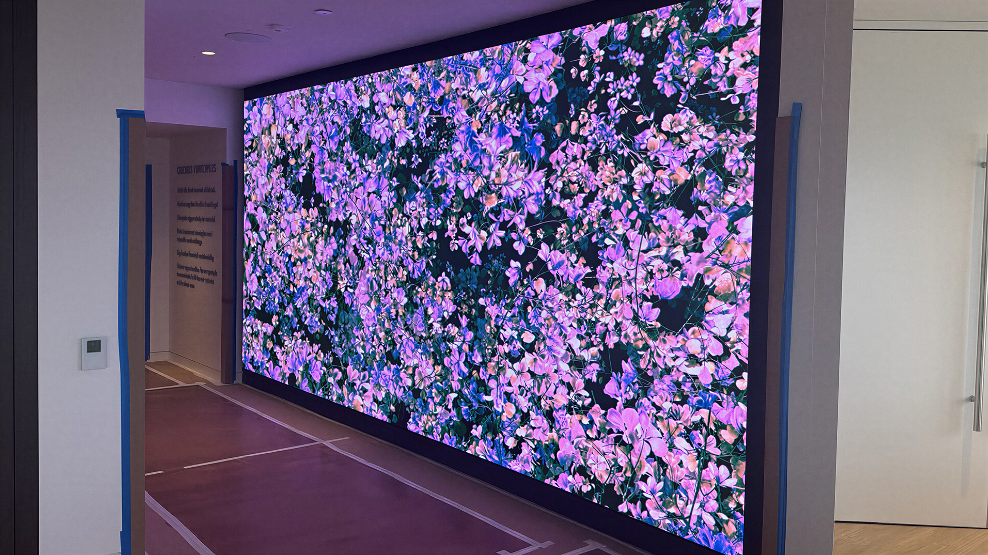 The result is a lobby experience that immediately communicates the quality and sophistication of the Dimensional Fund Advisors Santa Monica office. Digital artwork comes alive at architectural scale while retaining the clarity and subtlety required for close viewing. The Vision X display gives the space movement and visual presence without competing with the architecture around it. Together, ultra-fine Vision X LED, world-class digital art, and thoughtful architectural integration transform the lobby from an arrival space into an experience. 0.9mm Vision X LED. More than 14.5 million pixels. One architectural canvas designed around the art and the space.