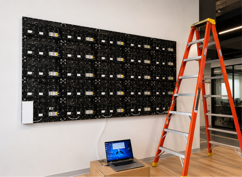 A projector works until the room starts asking more from it. At National Vision Institute in Atlanta, the existing projection system came with familiar limitations: controlled lighting, ongoing maintenance, and image quality that changed with the viewing environment. Originally specified by AV consulting firm Nuke and Void, the project called for a brighter, sharper and more permanent solution that could perform throughout the day without adding unnecessary complexity to a space designed for everyday collaboration and social use.
