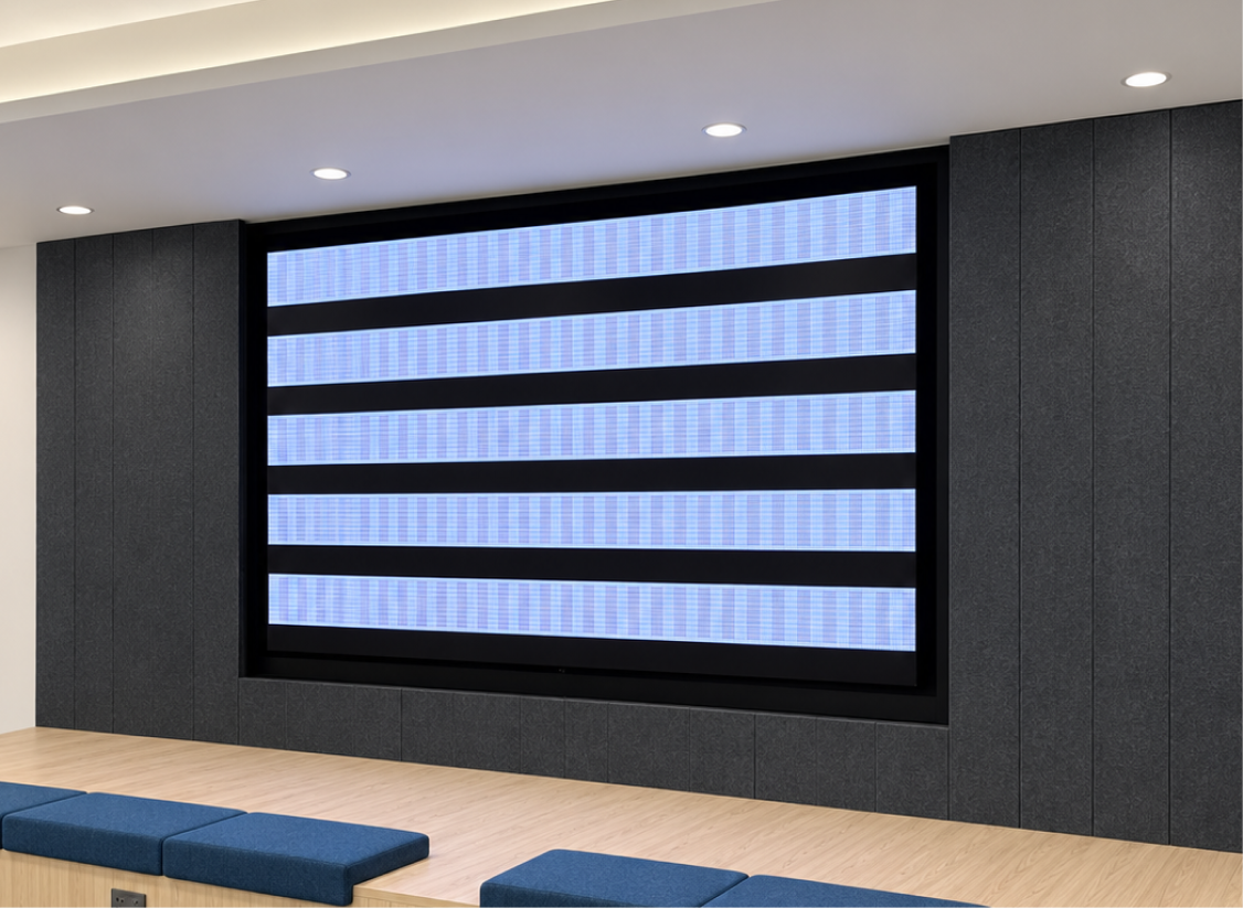 iCapital's Hong Kong office needed a presentation and gathering space that felt as considered as the rest of the office, with a screen built to serve as a real backdrop for town halls, presentations, and everyday gatherings, not just a functional display bolted to the wall.