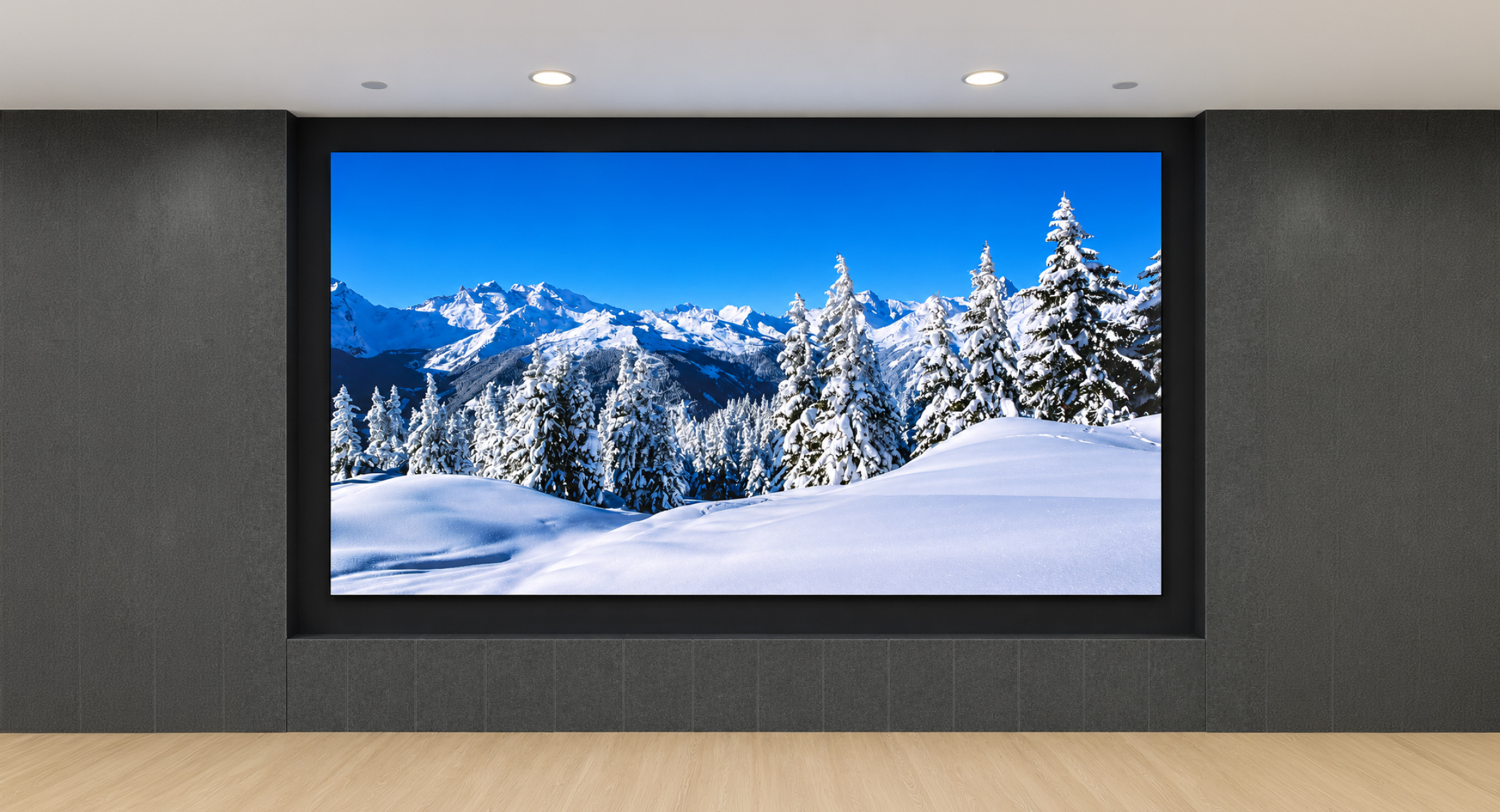 The finished space gives iCapital's Hong Kong office a real venue for town halls, presentations, and informal gatherings, with a screen sharp and large enough to hold the room's attention regardless of the occasion. The display becomes part of the room's architecture, not an accessory to it.