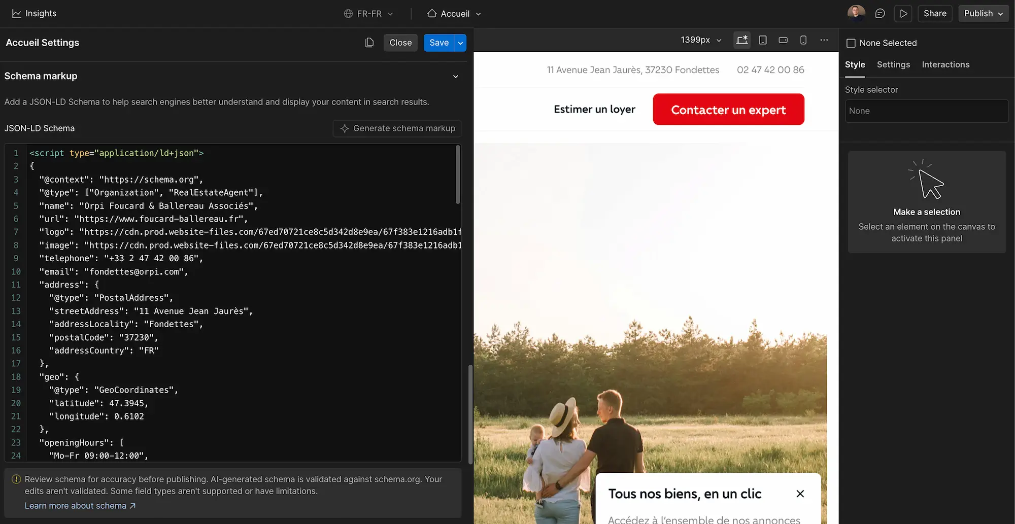 Structured data integrations for the Orpi Fondettes website