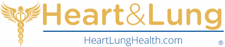 Heart & Lung logo with a gold winged caduceus symbol and blue underline above HeartLungHealth.com text.