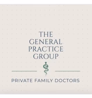 Logo with text 'THE GENERAL PRACTICE GROUP' above a caduceus symbol and below that 'PRIVATE FAMILY DOCTORS.'