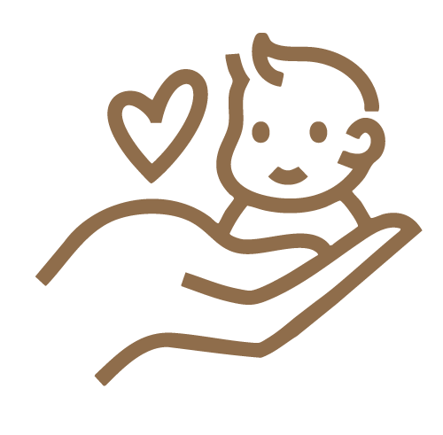 Illustration of a smiling baby's face inside a large pink heart with a smaller pink heart beside it.