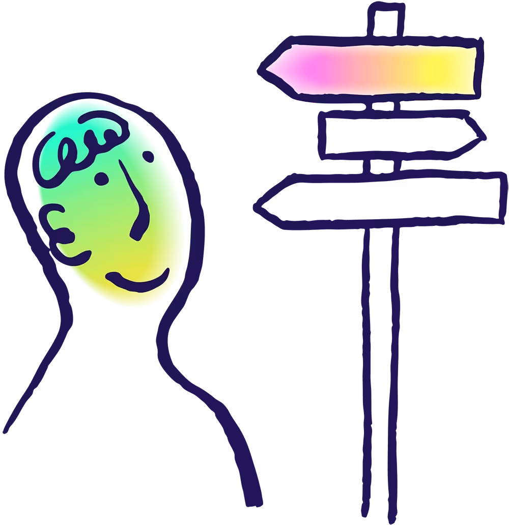 Psicon illustration of a person holding a sign