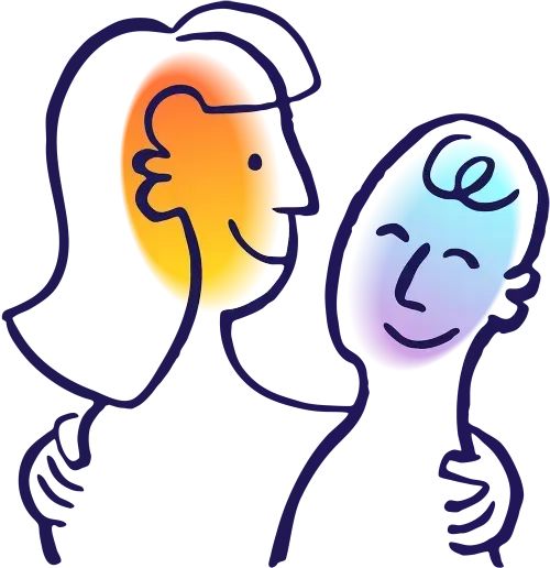 Psicon illustration of two people hugging