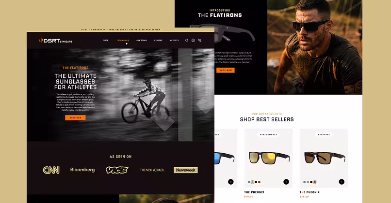 DSRT Standard Sunglasses web design