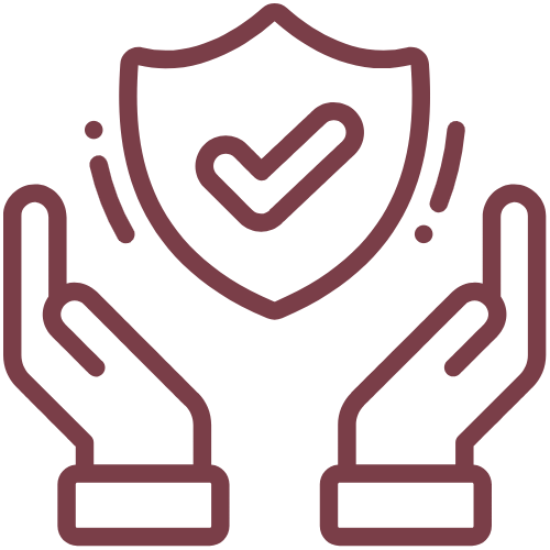 Two hands holding a shield with a check mark, symbolizing protection and security.
