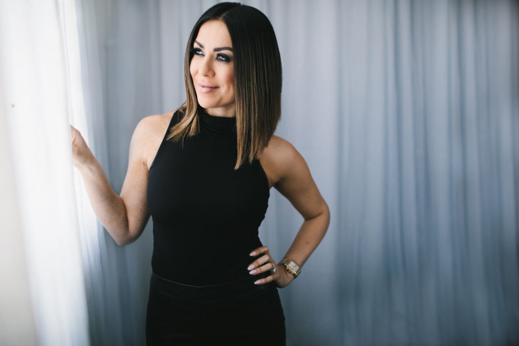 Headshots, woman in classy black dress; women's empowerment photography by Lindsay Hite